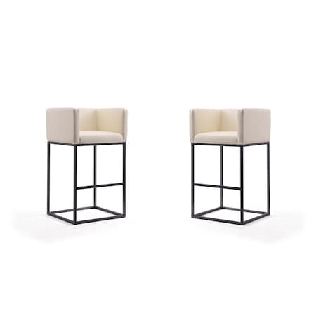 Manhattan Comfort Embassy Barstool in Cream and Black (Set of 2) 2-BS018-CR